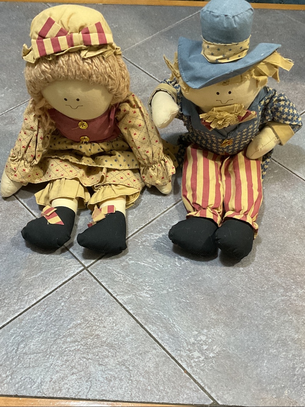 Handmade Country Rag Dolls - Yellow & Red Outfit Pair
